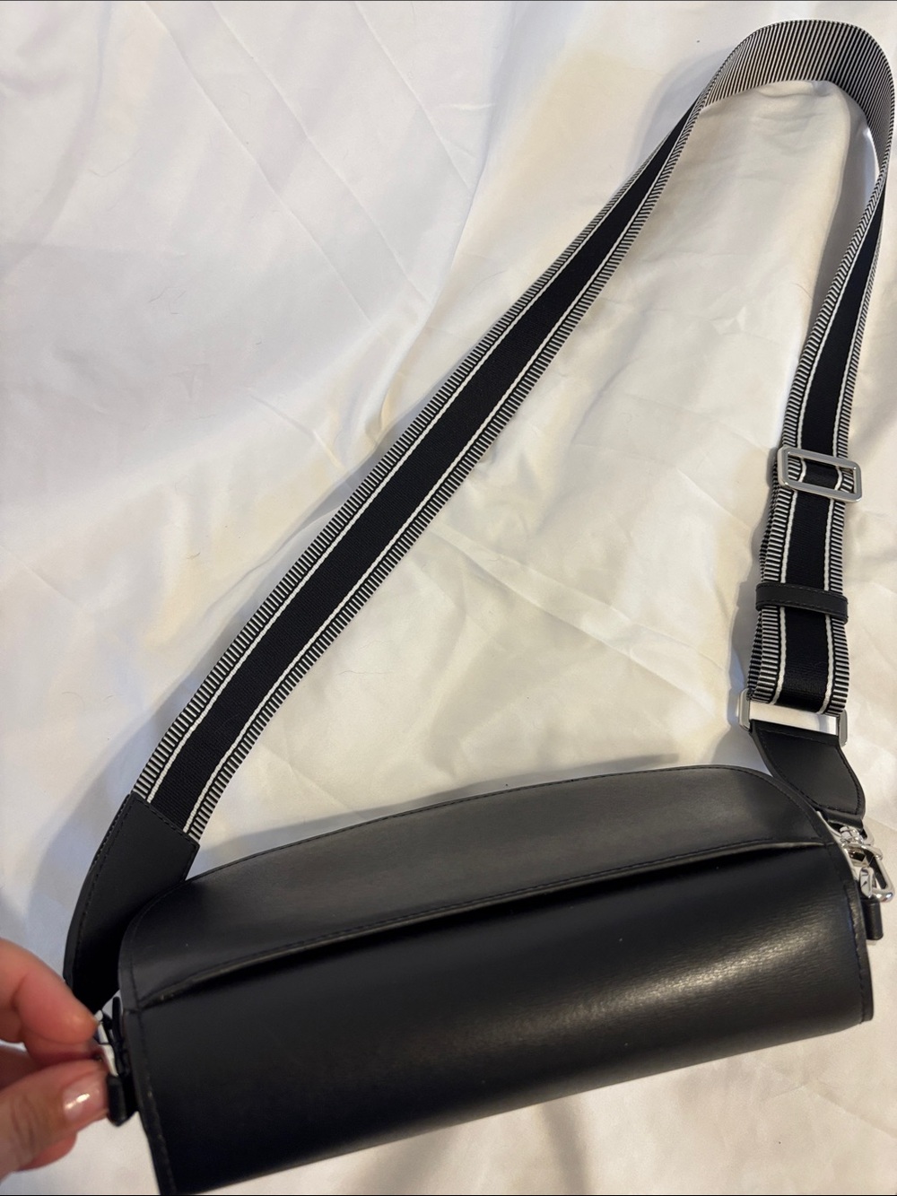 Michael Kors Black Leather Crossbody with Striped Webbing Strap - Picture 4 of 4